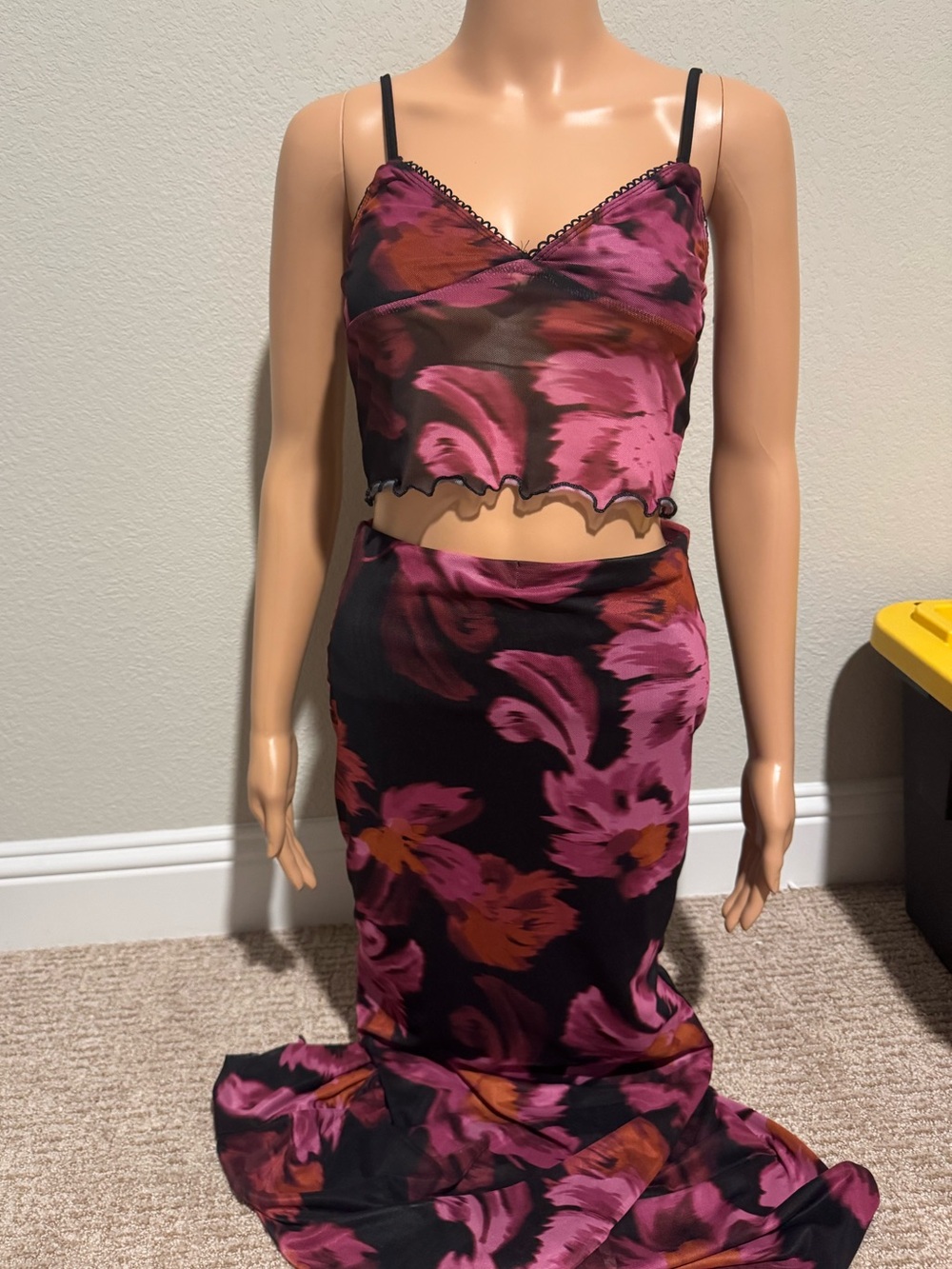 Floral Y2K Maxi Skirt Sheer Set